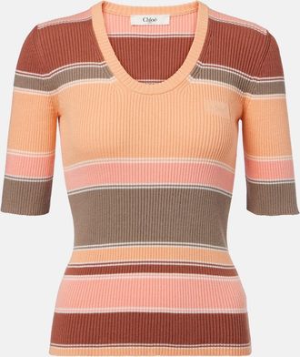 Chloé Chloé Top in maglia di cotone a coste a righe