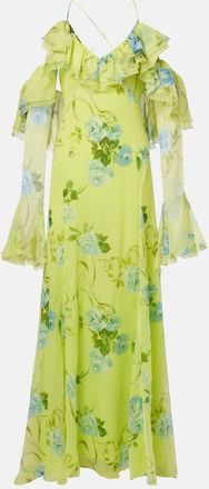 Blumarine Abito lungo in crêpe di seta con stampa floreale