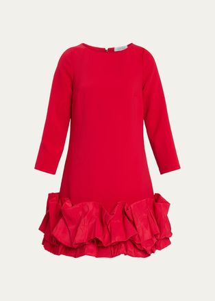 Teri Jon Ruffle-Hem Crepe Mini Dress