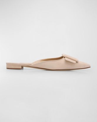 Manolo Blahnik Maysale Suede Buckle Ballerina Mules