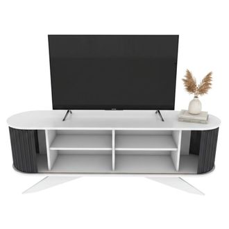 Dmora Dmora - Mueble De Televisi&oacute;n Desteve, Aparador De Sal&oacute;n, Mueble Bajo Para Tv, Base De Pared Equipada, 180x43h60 Cm, Antracita Y Blanco