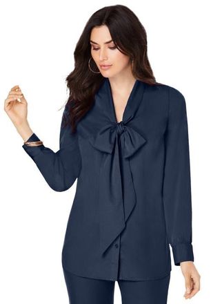 Roaman's Long Sleeve Bow Blouse in Navy at Nordstrom, Size 30