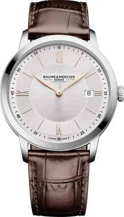 Baume & Mercier Classima Leather Strap Watch, 40mm in Silver at Nordstrom