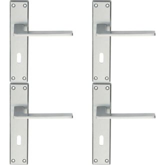 Loops 4x Flat Straight Lever on Lock Backplate Door Handle 180 x 40mm Satin Chrome