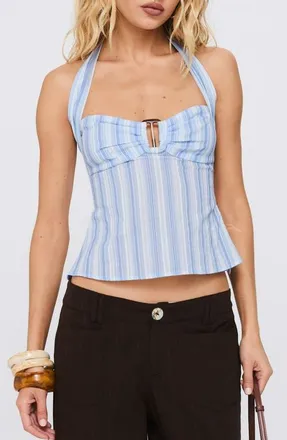 Princess Polly Isabetta Halter Top in Blue Stripe at Nordstrom, Size 2