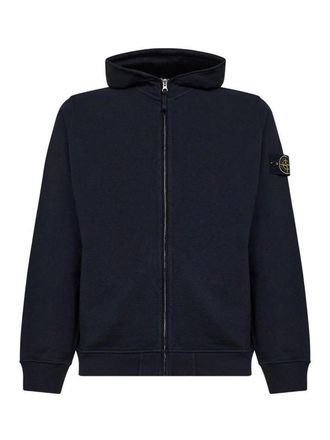 Stone Island Navy Blue Cotton Zip-Up Hoodie