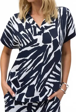 Joseph Ribkoff Abstract Print Boxy Top In Vanilla/midnight Blue