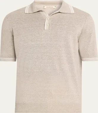 Fioroni Cashmere Mens Heathered Linen-Cotton Polo