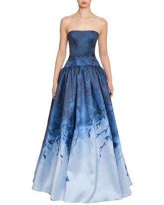 Marchesa Floral Printed Mikado Gown