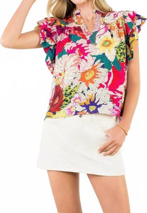 THML Clothing Flutter Sleeve Floral Top In Multi