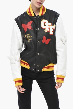 Off-white Two-Tone Leather Bomber Jacket 2013 with Contrast Appliqu&eacute;s Off-White