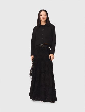 Maje Long Embroidered Skirt - Black - Maje