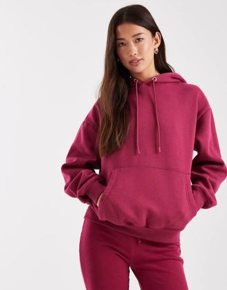 Cotton On Felpa con cappuccio premium oversize color fior di loto scuro slavato in coordinato-Viola