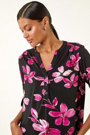 Roman Floral Puff Print Stretch Top