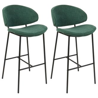 Beliani Conjunto De 2 Sillas De Bar Modernas Asiento Tapizado En Tela Respaldo Curvo Sin Reposabrazos Patas Negras Verde Kiana