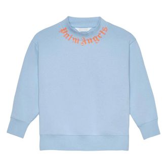 Palm Angels Neck Logo Brushed Regular Sweatshirt - male - Palm Angels - Kids Sweatshirts - Blue - 12 Y - Kids