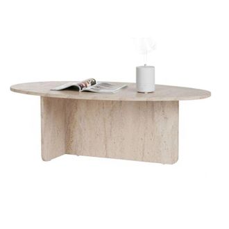 Dmora Tavolino da Salotto Parona, Forma Ovale, Materiale Piano in Legno Nobilitato, Colore Ripiano Bianco, 120x65x40h cm Bianco Marmo