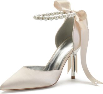 Miyoopark Wedding and Evening Shoes for Women Prom Pumps with Ribbon M532 Champagne UK 7.5