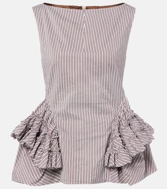 Dries Van Noten Striped ruffled cotton and silk top