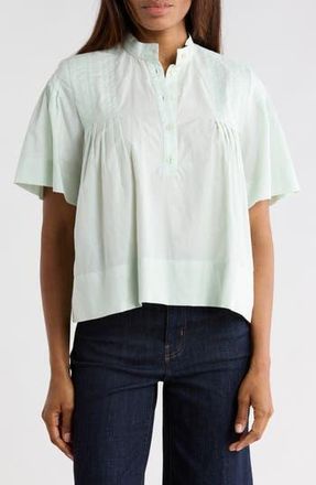 Frame Denim Short Sleeve Pleated Button-Up Top in Green Gem at Nordstrom Rack, Size X-Small