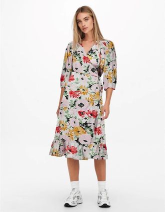 Only Womens Olivia V-Neck Midi Wrap Dress - White - Size: 10