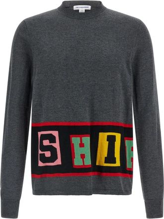Comme Des Gar&ccedil;ons Intarsia Sweater - Heren - Ronde hals truien - Grijs - L - Wol - Truien & Vesten