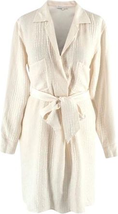 Marie France Van Damme Jacquard Cream Silk Shirt Dress