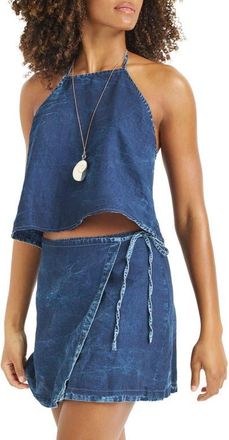 Vitamin A Hana Halter Organic Cotton & Linen Denim Cover-Up Top in Indigo at Nordstrom, Size Xx-Small