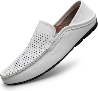 Generic Mens Leather Casual Loafers Moccasins Driving Shoes Breathable Fashion Slip On Dress Shoe Soft (White Hollow,10)