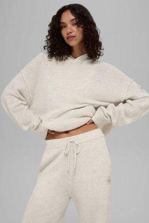 Alo | Wool Cashmere New Class Hoodie in Bone Heather, Size: Medium