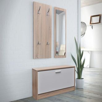 Berkfield Home Oak & White 3-in-1 Wooden Shoe Cabinet Set in Brown