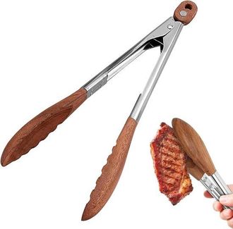 OEM Robuste Pinze Da Cucina In Legno Di Noce E Acciaio Inossidabile, Resistenti Al Calore, Ideali Per Cucinare, Arrostire E Grigliare, Perfette Per Cuochi