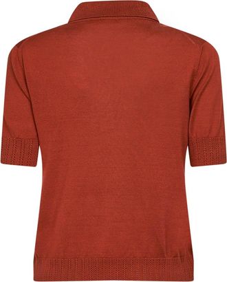 Blanca Vita Womens Brown Silk Knit Short-Sleeved Polo Shirt Tops