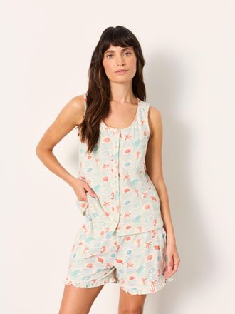 Fat Face FatFace Ivory Sea Creature Linen Blend Pyjama Short Set
