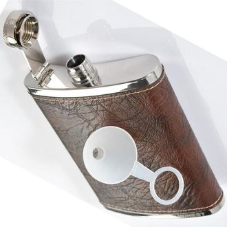 Trade Shop Trade Shop - Petaca De Licor De Bolsillo De 200 Ml Forrada En Piel Con Forma De Buccuccio Curvado