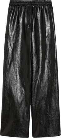 Max Mara Broeken, Dames, Zwart, L, Chique Palazzo Broek met Leder Effect