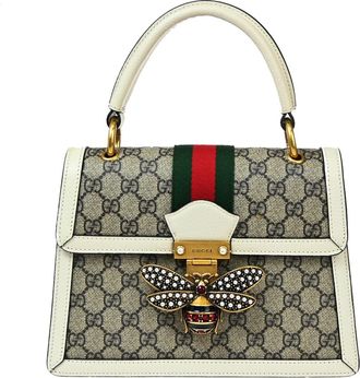 Gucci Queen Margaret Top Handle Bag Gg Coated Canvas With Leather Beige Leather Handbag (Pre-Owned)
