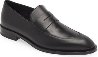 BOSS Mens Derreck Penny Leather Loafers In Black
