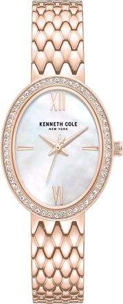 Kenneth Cole Oval Mother-of-Pearl & Crystal Bracelet Watch, 25mm x 38mm in White/rose Gold at Nordstrom