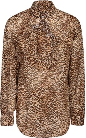 Dsquared2 Luipaardprint Blouse met Cut-out - Dames - Blouses - Bruin - L - Katoen - Overhemden