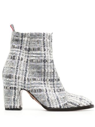 Thom Browne tweed 75mm ankle boots - women - Goat Skin/Calf Leather/Lambskin/Polyamide/Polyester/Viscose/Wool/Acrylic - 37 - Grey