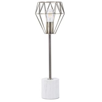 Beliani Beliani - L&aacute;mpara De Mesa Luz De Noche Lat&oacute;n Metal Pantalla De Jaula De Diamantes Base Redonda Aspecto De M&aacute;rmol Mooni