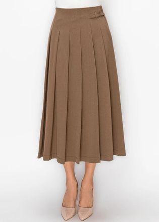 YAL New York Pleated Midi Skirt with Silver Buckle Tab