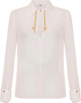 Elisabetta Franchi Blouse in georgette stof met juweeldetail - Dames - Overhemden - Beige - S - Overhemden