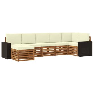 vidaXL Conjunto De Sof&aacute; Seccional Con Coj&iacute;n 7 Pcs Natural Y Crema Vidaxl