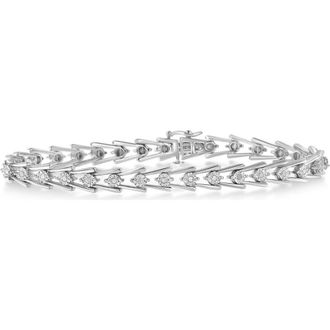 House of Brilliance Silver Diamond Wave-Style Link Bracelet in White at Nordstrom