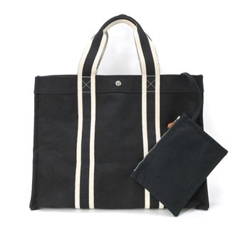 Herm&egrave;s Bora Bora Black White Canvas Handbag Tote Bag (Pre-Owned)