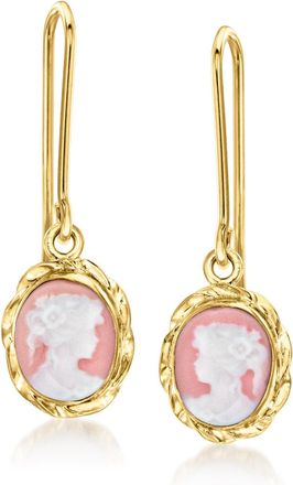 Ross-Simons Italian Pink Porcelain Cameo Drop Earrings in 18kt Gold Over Sterling