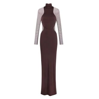 Elisabetta Franchi Gowns, female, Brown, Size: M Sheer Panel Dress