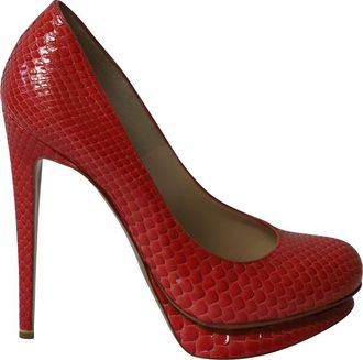 Nicholas Kirkwood Snakeskin Embossed Platform High Heel Pumps in Red Patent Leather